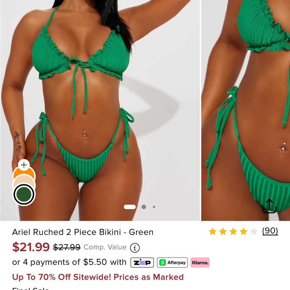 Fashion Nova Green Ruched Bikini